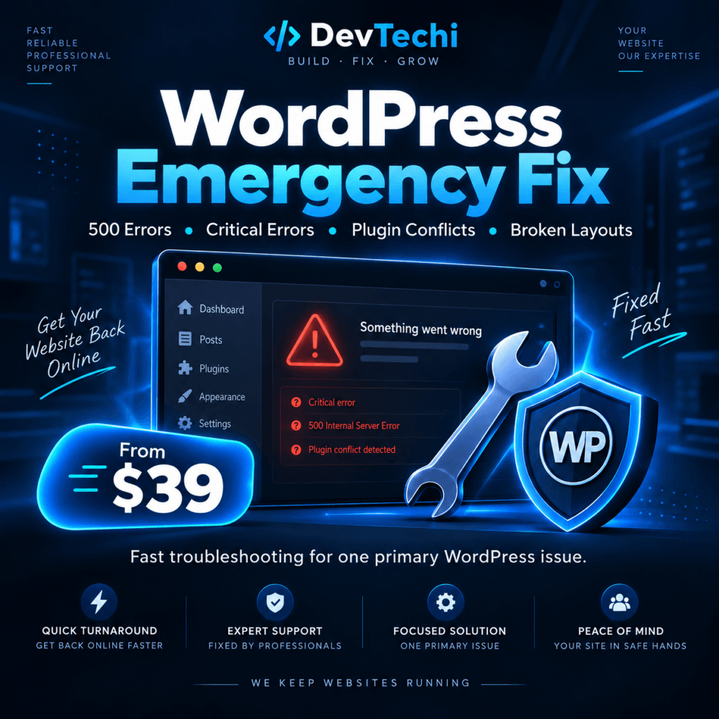 WordPress emergency fix service for 500 errors, critical errors and plugin conflicts