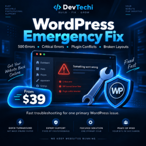 WordPress emergency fix service for 500 errors, critical errors and plugin conflicts